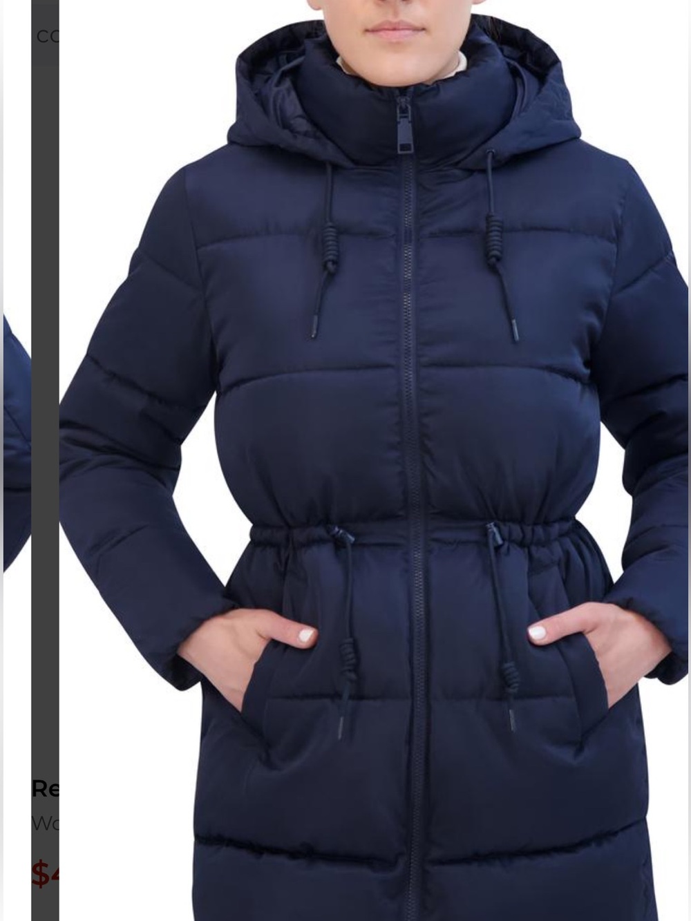 Rebecca Minkoff Navy Cinched Waist Hooded Puffer Coat NWT Size S